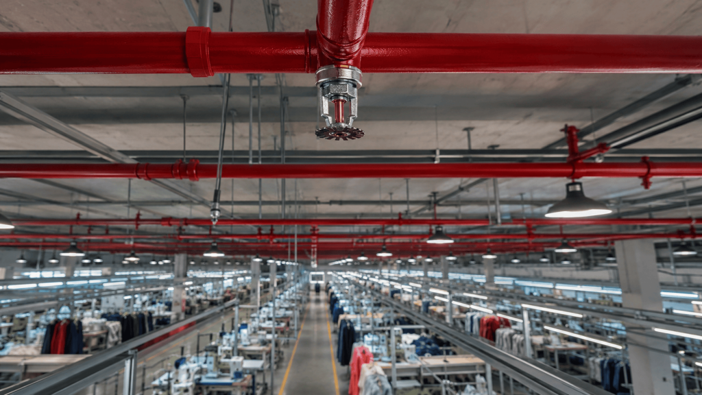 Fire sprinkler system in an industrial building