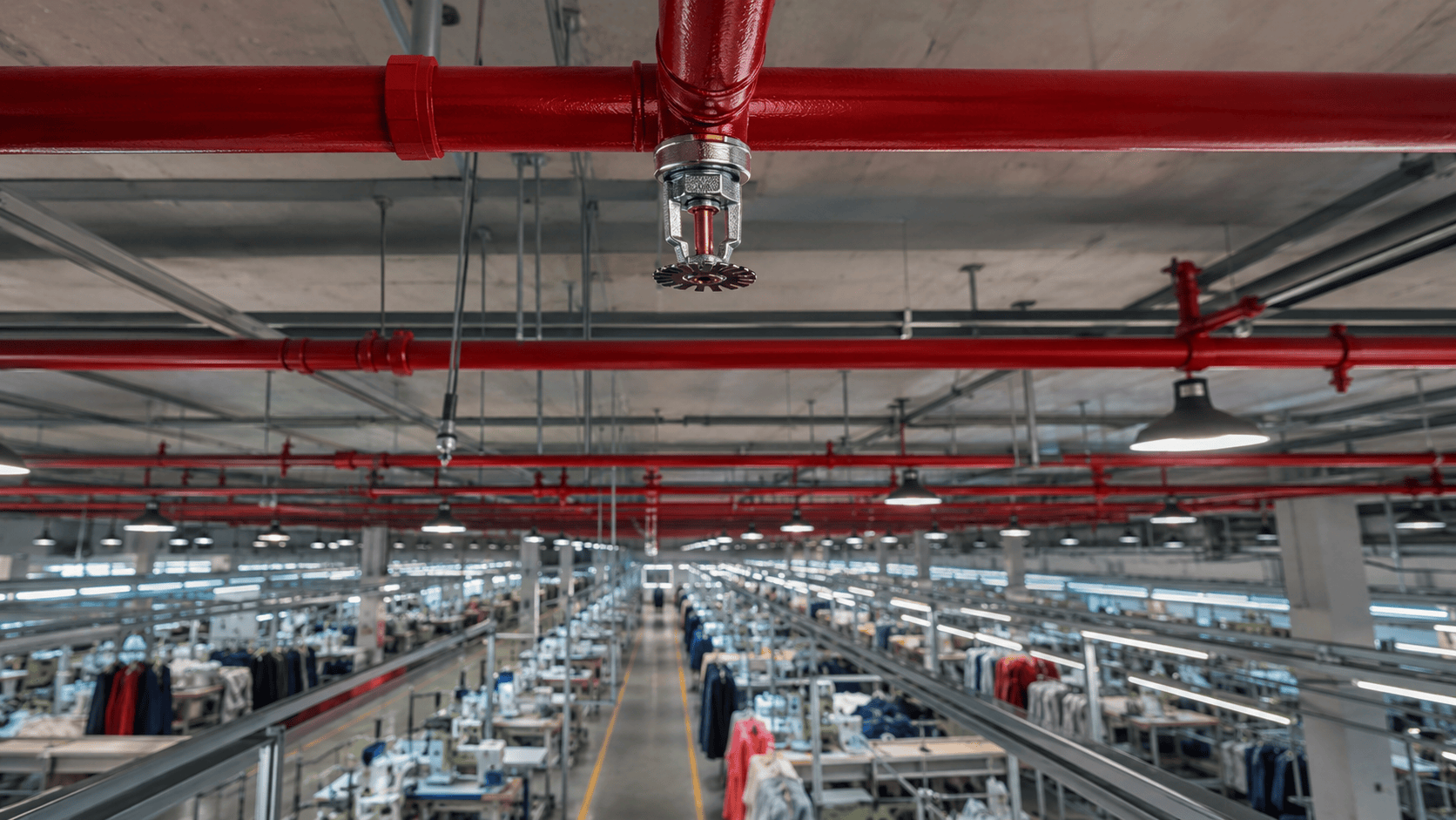 Fire sprinkler system in an industrial building